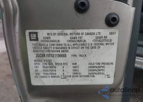 2002 Chevrolet Silverado 1500 Ls from USA, damaged, VIN 2GCEK19T821136693